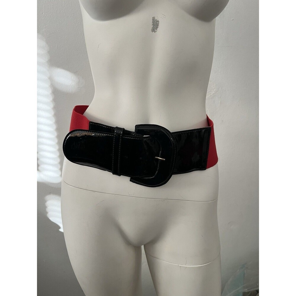 80s Ann Taylor Wide Waist Belt M/L  Retro Glam Patent Leather Red Black W/flaws